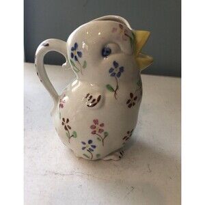 Vtg. Blue Ridge Pottery Hand Painted Floral Chick Creamer Pitcher 5.5”